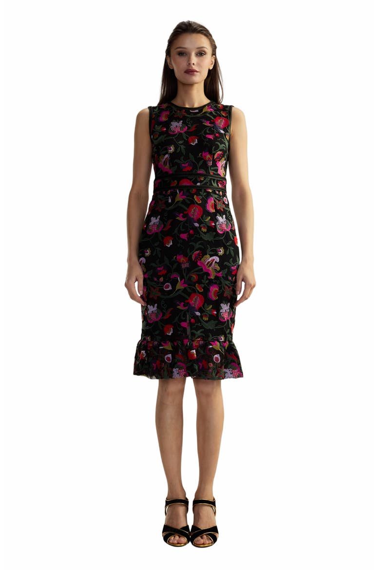 EMBROIDERED SLEEVELESS MIDI DRESS, Main, color, Black Multi