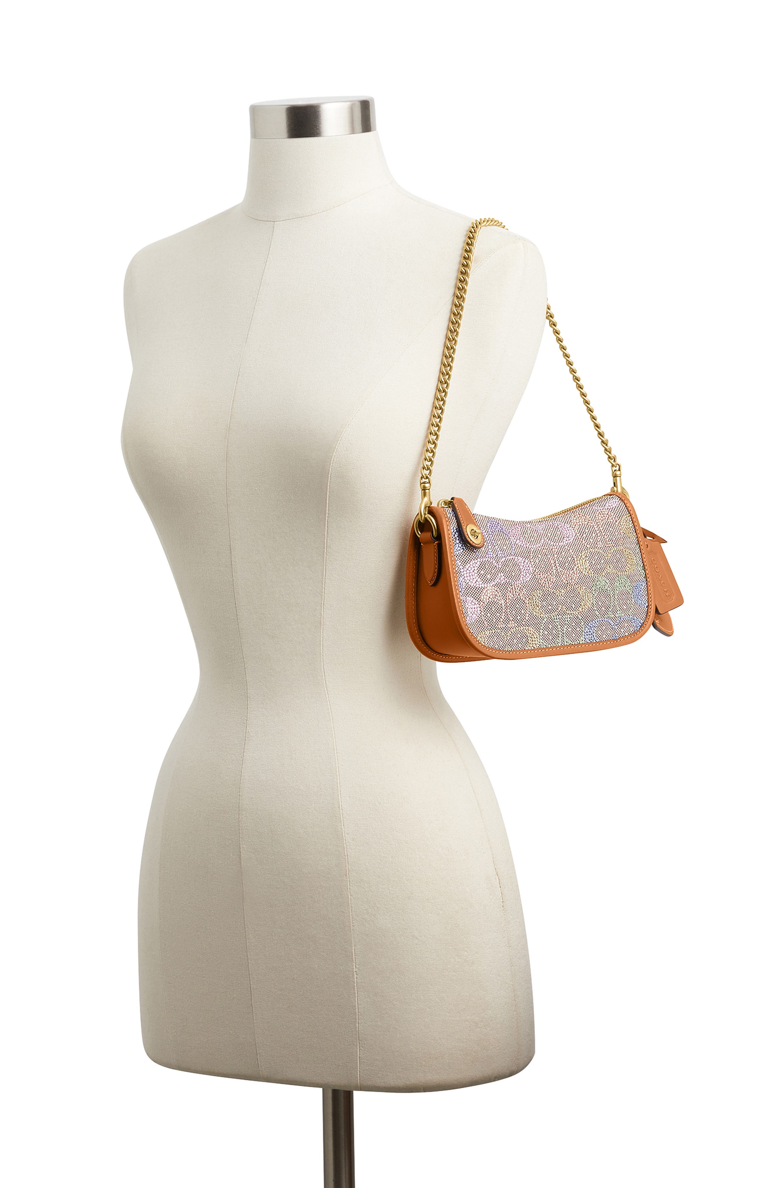 COACH Crystal Swing Zip 20 Signature Jacquard & Leather Satchel, Alternate, color, B4/ Rainbow Multi