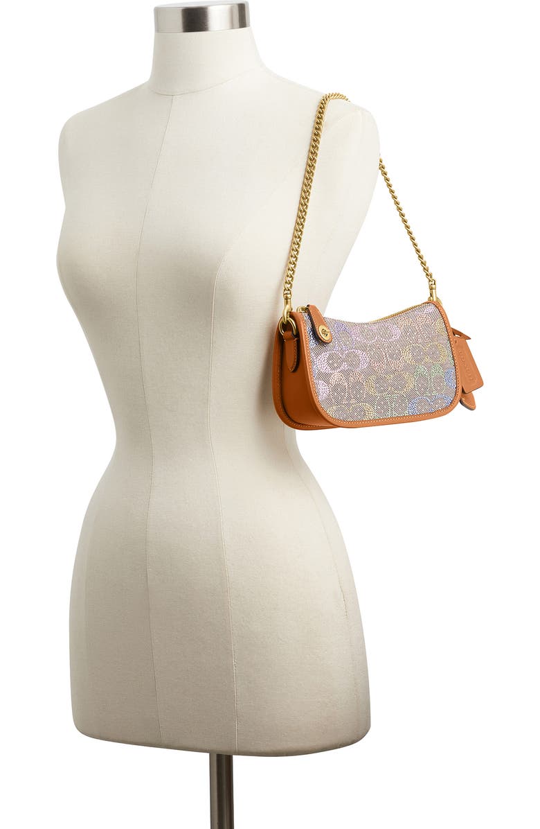 COACH Crystal Swing Zip 20 Signature Jacquard & Leather Satchel, Alternate, color, B4/ Rainbow Multi