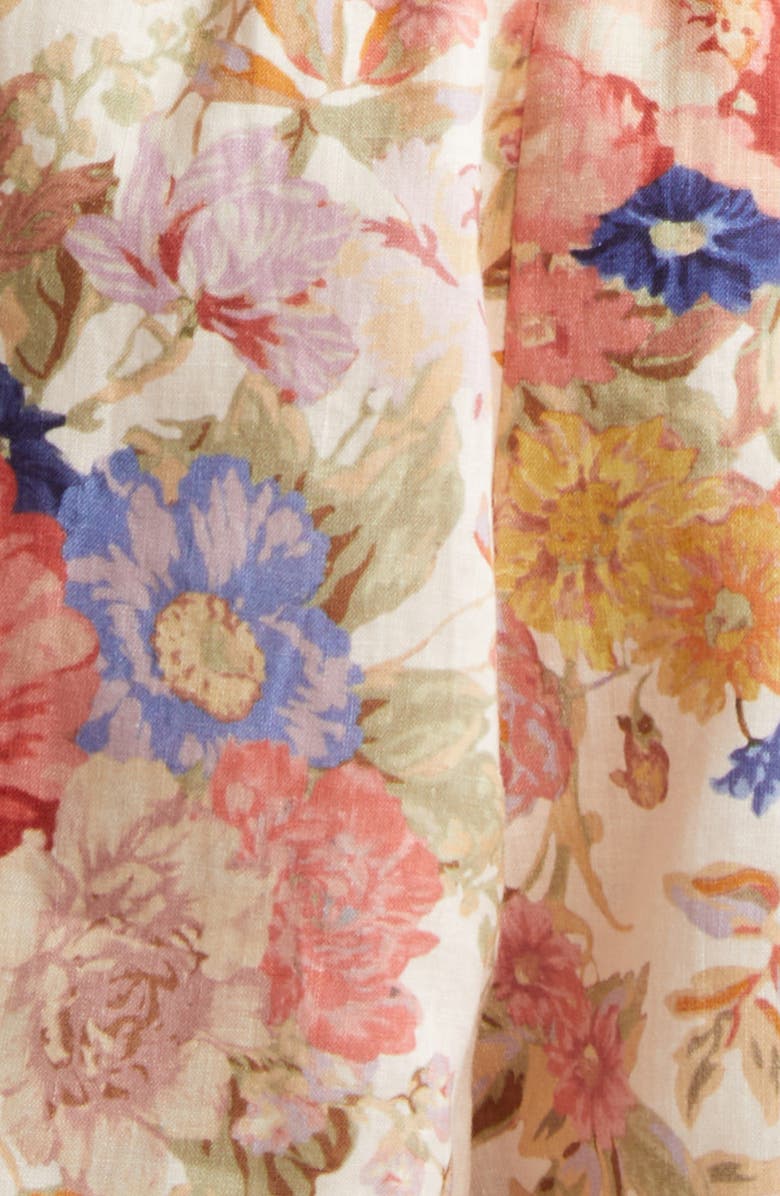 Zimmermann August Floral Print Belted Long Sleeve Linen Romper, Alternate, color, 