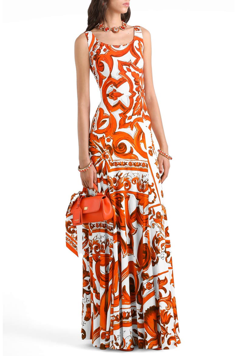 Majolica Organza Maxi Dress, Main, color, IO3TN MIX MAIOLICA ORANGE