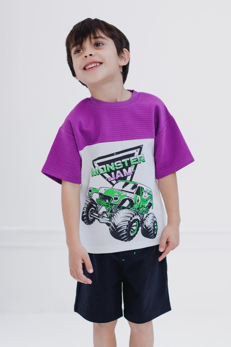 Grave Digger T-Shirt & Mesh Shorts Set, Alternate, color, Purple / Gray / Black