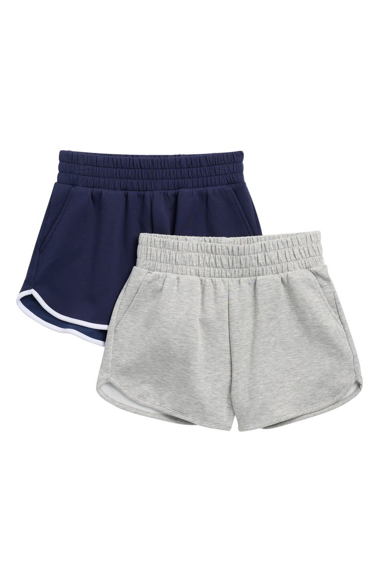 90 DEGREE BY REFLEX 2-Pack Tulip Hem Shorts, Main, color, Naval Academy/Heather Grey