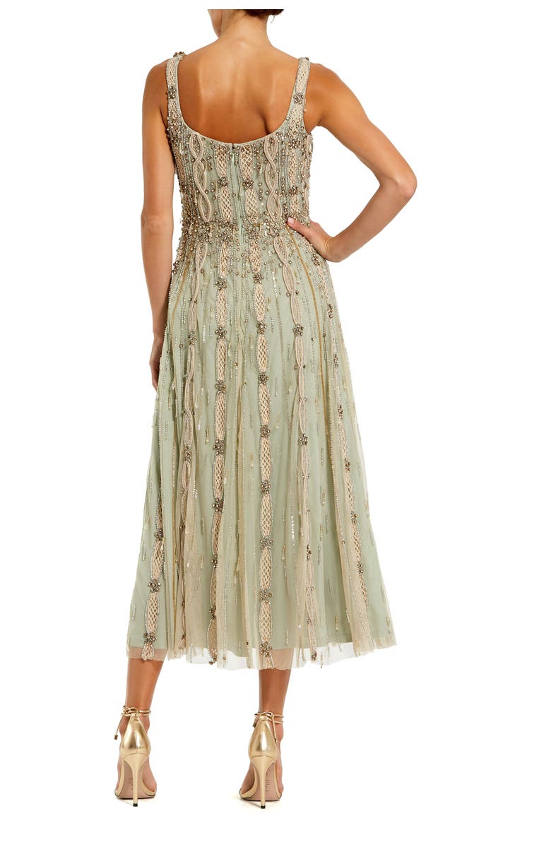 Mac Duggal Petite Embellished Scoop Neck Mesh Midi Dress, Alternate, color, Nude Sage