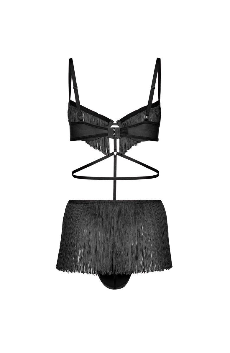 Adore Me Neveah Fringe Playsuit Lingerie, Alternate, color, Black