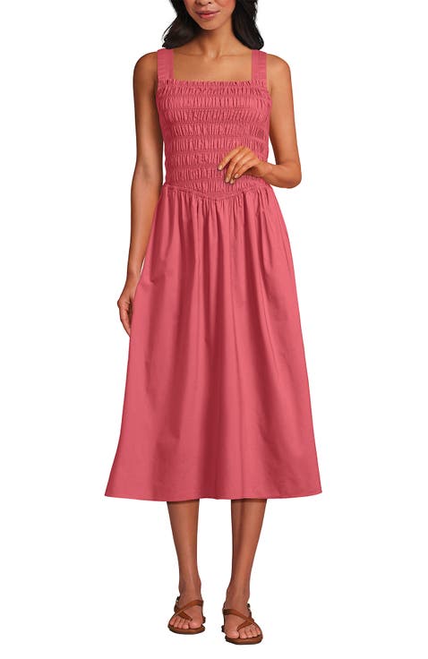 Poplin Smocked Bodice Midi Dress