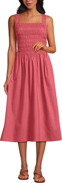Lands' End Poplin Smocked Bodice Midi Dress