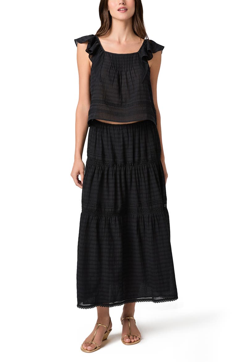 Oaks Pintuck Ruffle Top, Alternate, color, BLACK