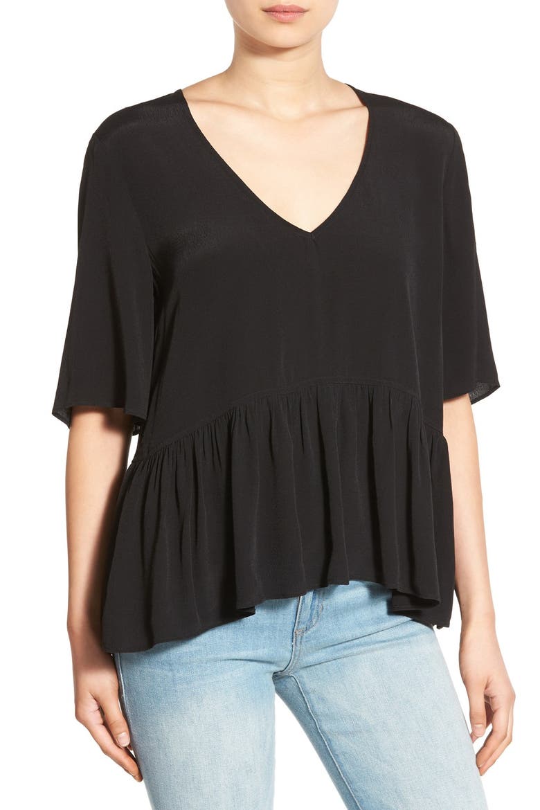 V-Neck Peplum Tee, Main, color, BLACK