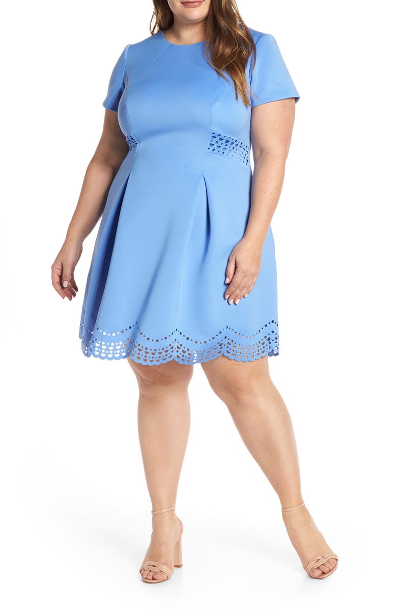 Vince Camuto Laser Cut Scuba Crepe Fit & Flare Dress, Alternate, color, 