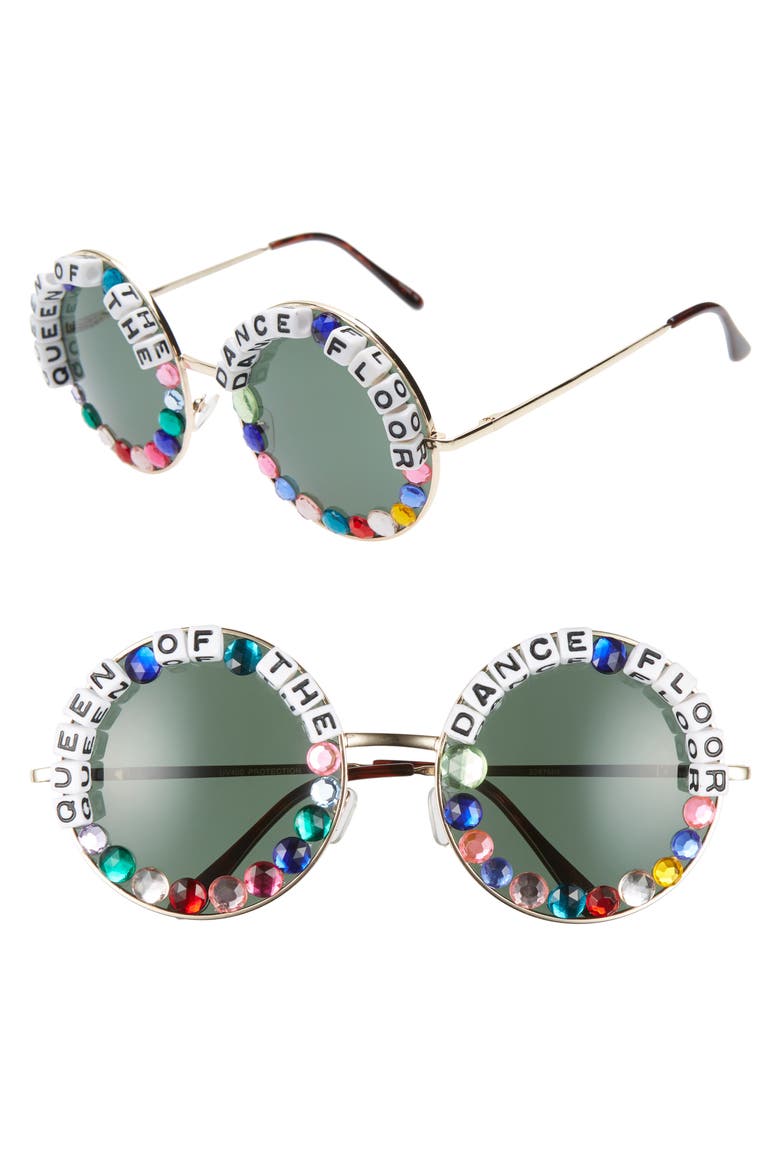 Queen Of The Dance Floor Round Sunglasses, Main, color, GOLD/ PINK