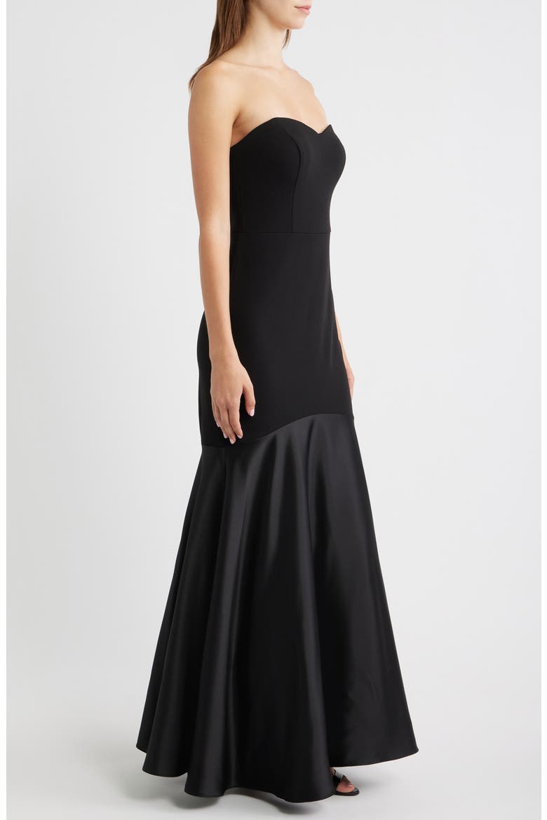 Strapless Crepe & Satin Mermaid Gown, Alternate, color, BLACK