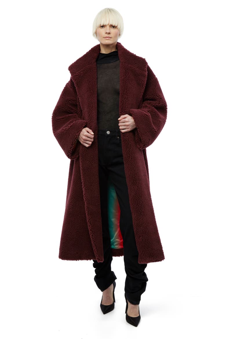 Subi Faux Fur Wrap Teddy Coat, Alternate, color, PLUM