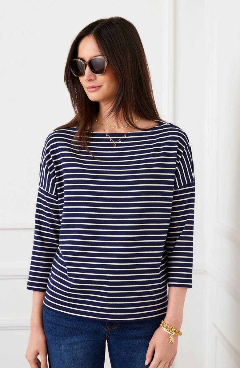 Karen Kane Stripe Boat Neck Top, Alternate, color, Navy W/ Cream