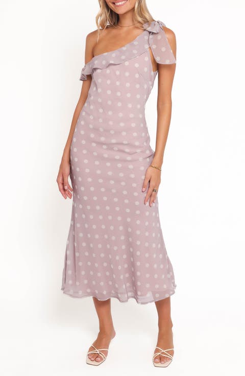 Celestine Polka Dot One-Shoulder Dress
