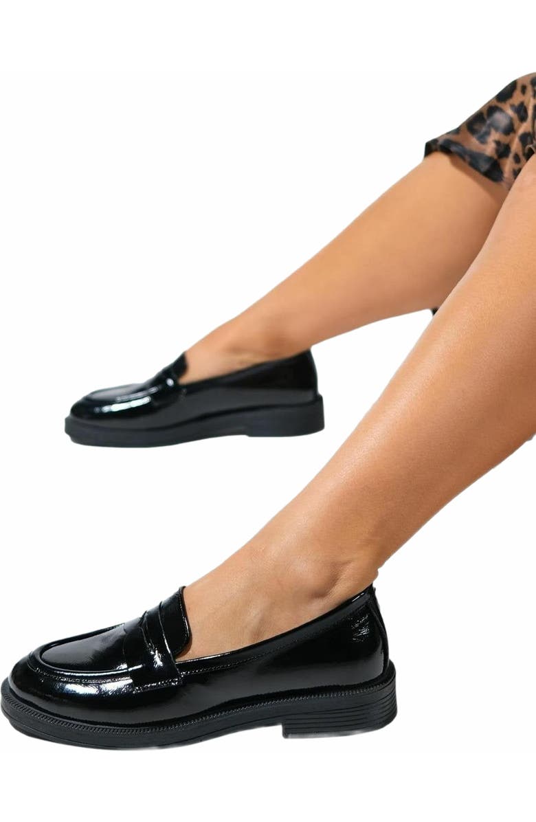 Forever & Always Shoes Bree Platform Penny Leather Loafer, Alternate, color, Black Patent Leather