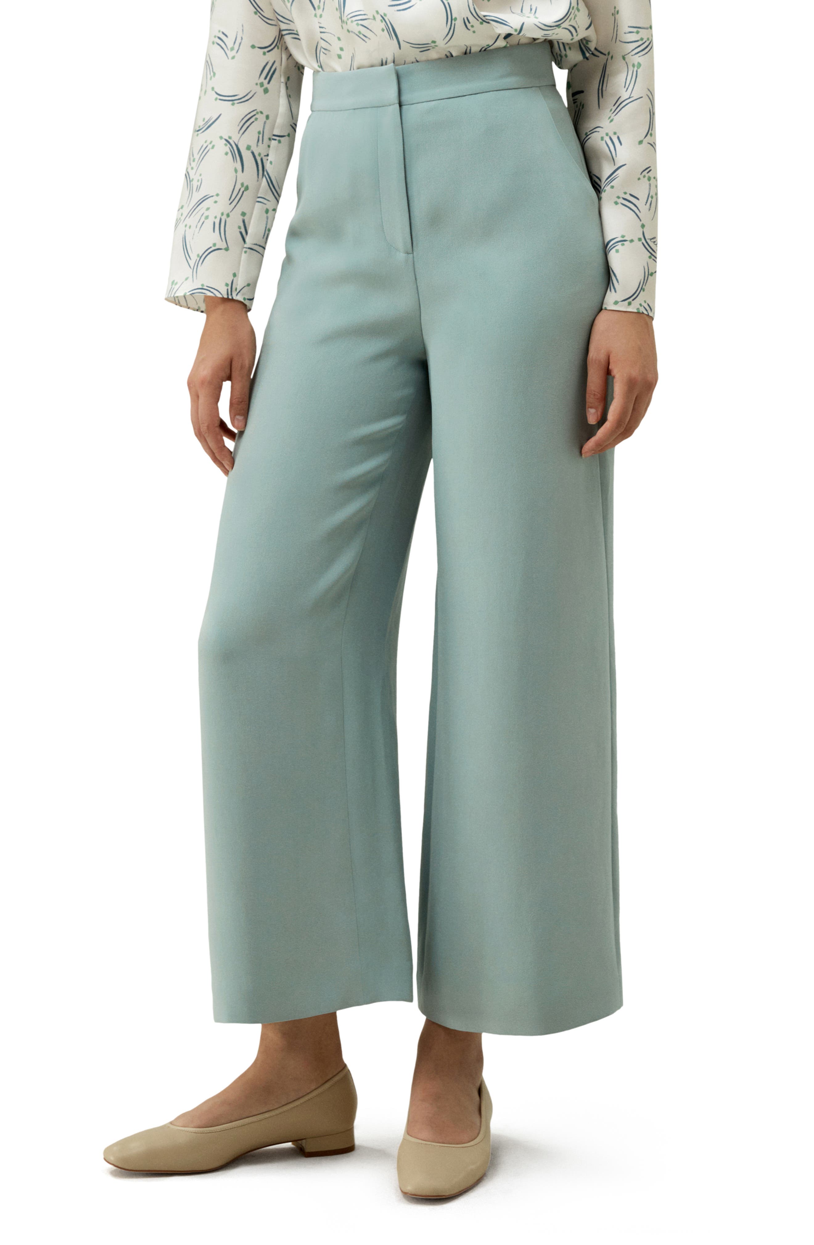 Silk Wide Leg Tailored Pant with Mid Rise