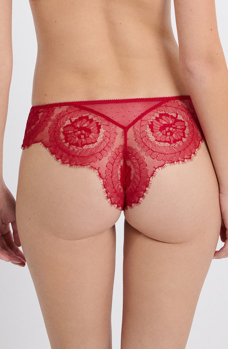 Etam Iconique Eyelash Lace Hipster Panties, Alternate, color, Red