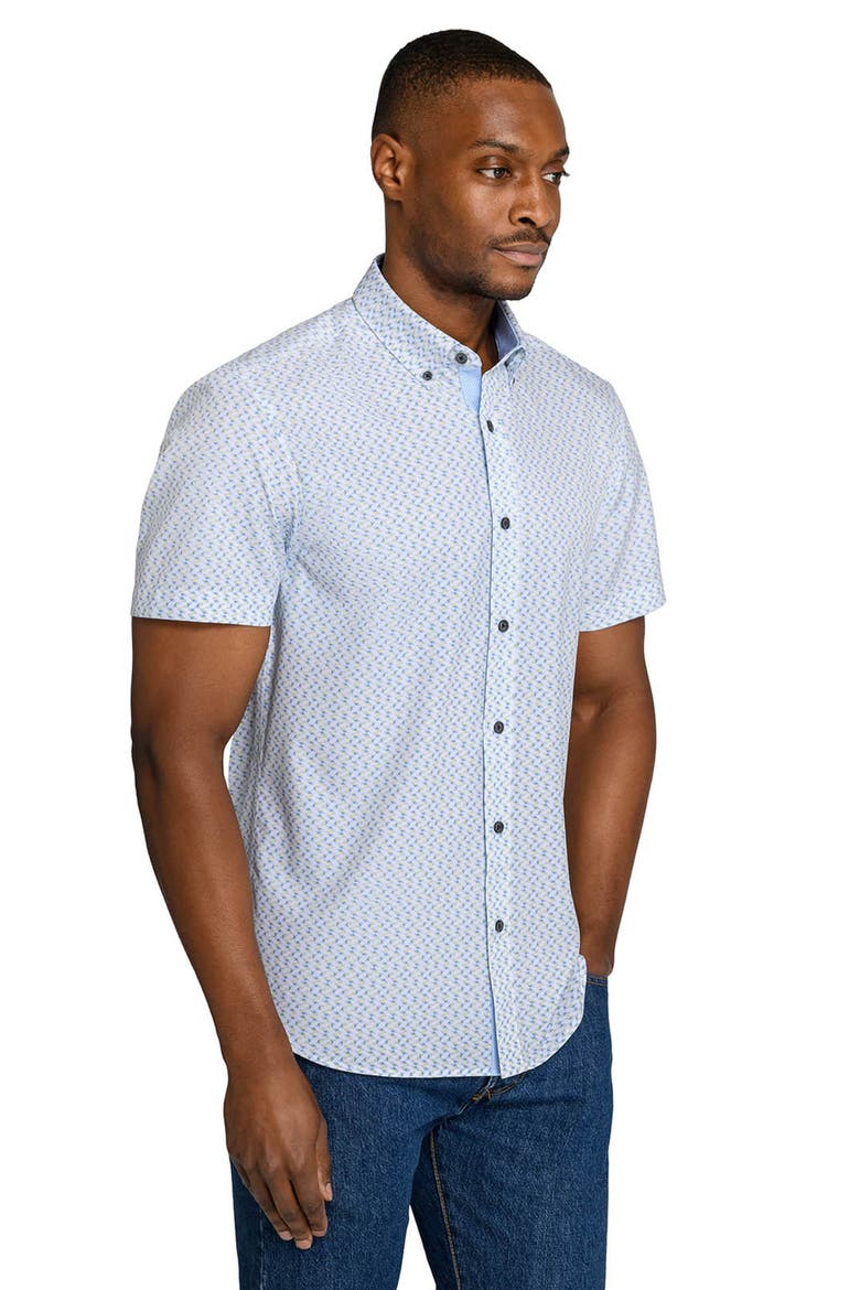 Slim Fit Zig Zag Woven Short Sleeve Basic Shirt, Alternate, color, WHITE/YELLOW