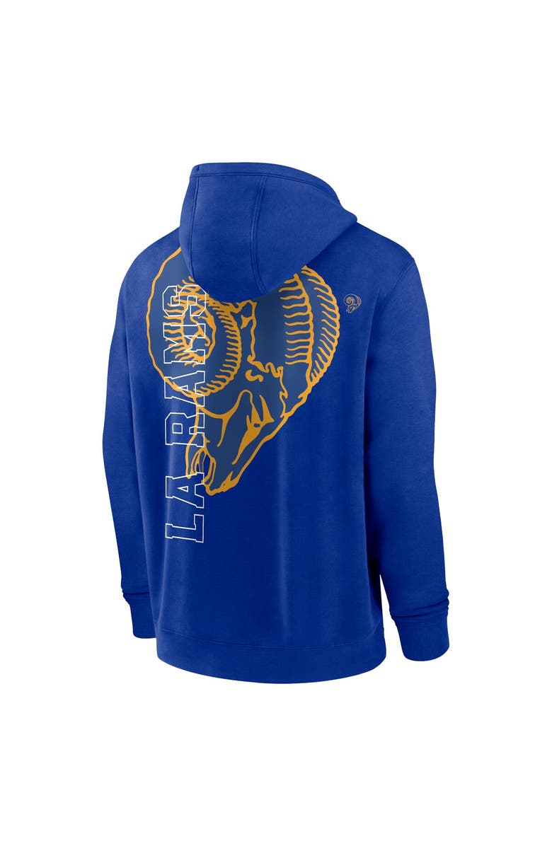 Nike Men's Nike Royal Los Angeles Rams Throwback Layered Logo Statement Pullover Hoodie, Alternate, color,