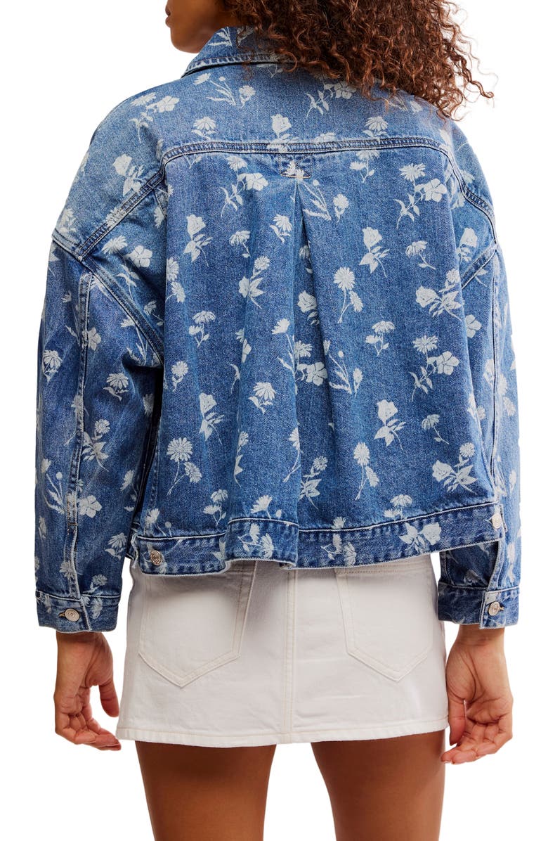 Free People Opal Floral Swing Denim Jacket, Alternate, color, Fallen Daisy