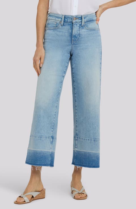 Teresa Raw Hem Wide Leg Ankle Jeans (Oasis Sand)
