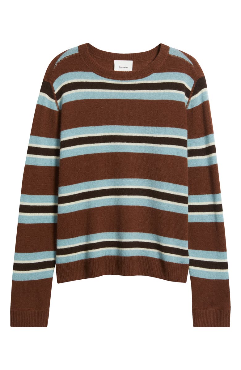Reformation Cashmere Boyfriend Sweater, Alternate, color, Chocolate Cake Multi Stripe