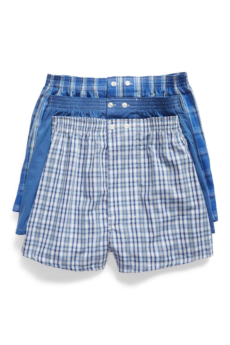 3-Pack Classic Fit Boxers, Main, color, BLUE DAZZLE SOLID- PLAID PACK
