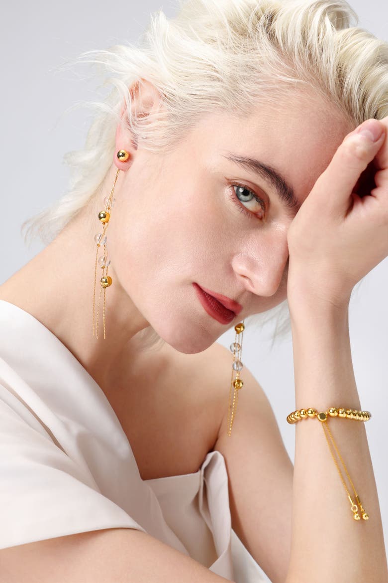 FrostLily Clear Crystal and Bead Bolo Bracelet, Alternate, color, Gold