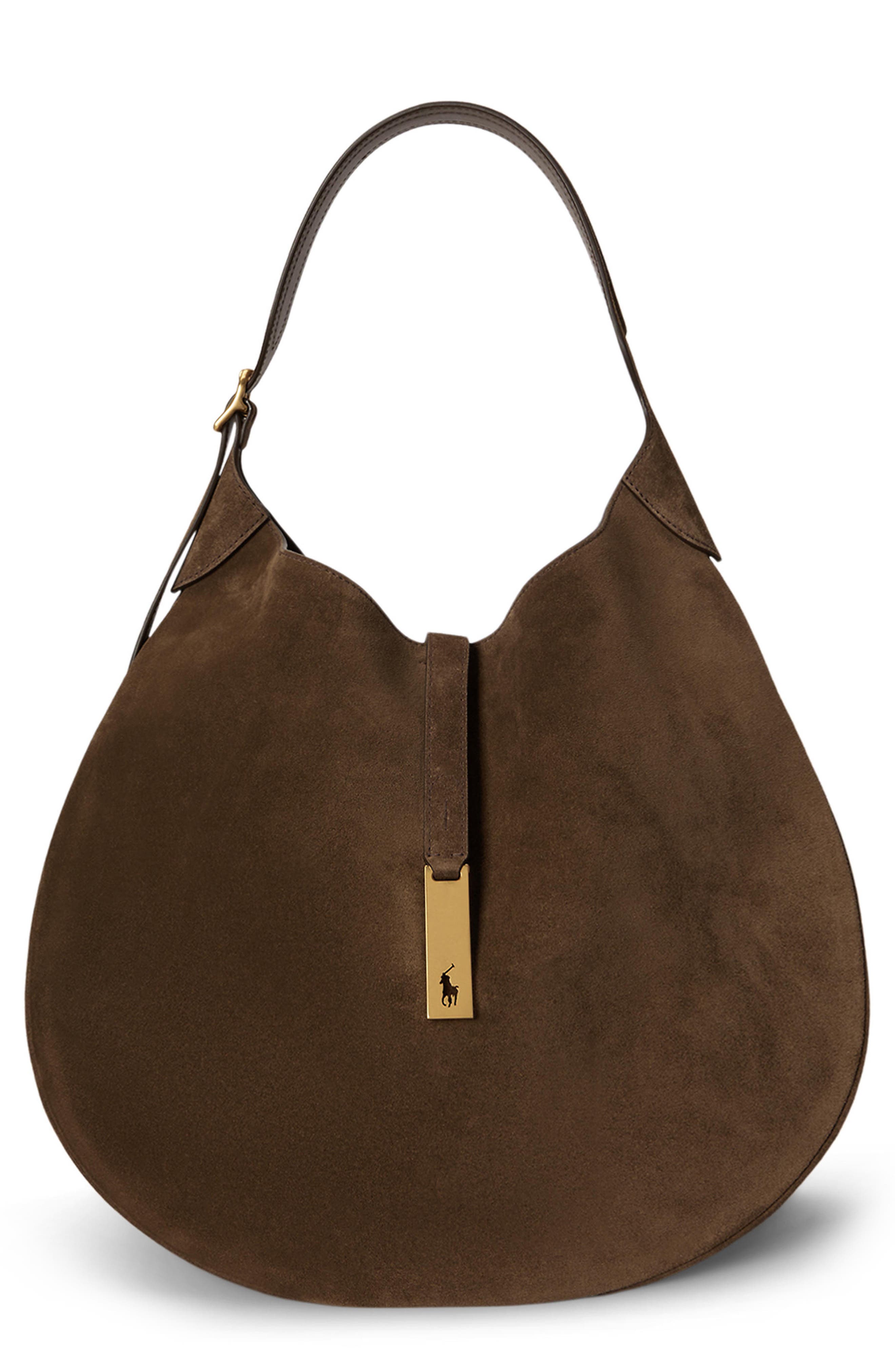 Polo ID Suede Shoulder Bag, Main, color, GINGERBREAD