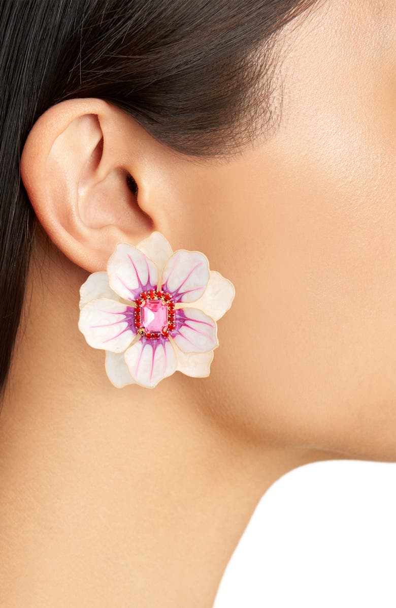 NATASHA Flower Stud Earrings, Alternate, color, White/ Fuchsia