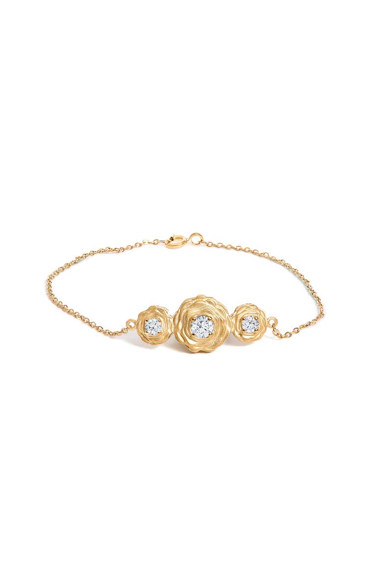 Haus of Brilliance 14K Yellow Gold Plated Sterling Silver 1/2 Cttw Lab Grown Diamond Rose Motif Link Bracelet, Main, color, Yellow Gold Over Silver