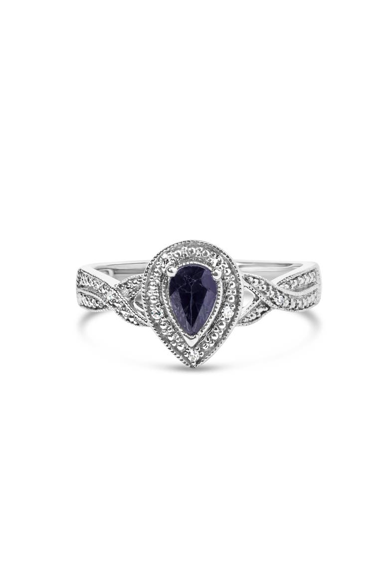 Silver Sapphire Gemstone with Diamond Accent Fashion Halo Ring, Main, color, White