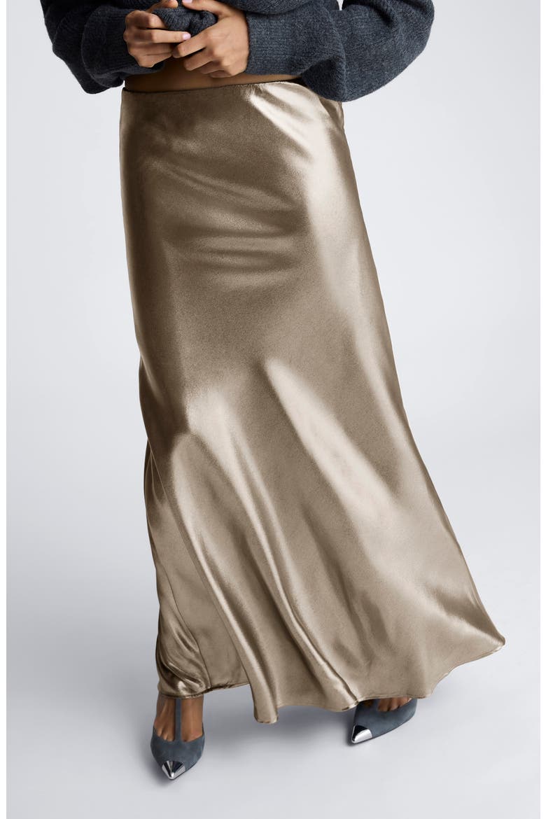 Bias Cut Satin Maxi Skirt, Main, color, LIGHT BRONZE