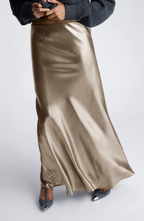 Bias Cut Satin Maxi Skirt