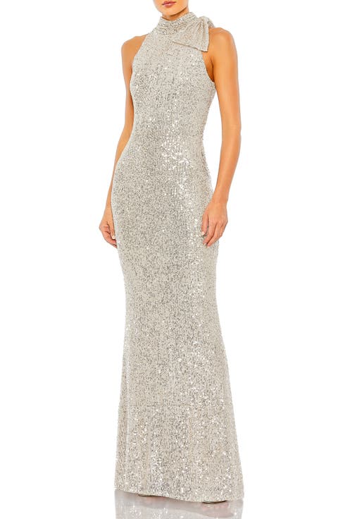Women's Sequined Soft Tie Halter Neck Column Gown