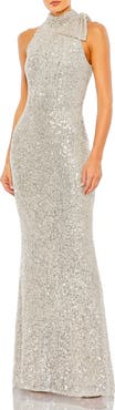 Mac Duggal Women's Sequined Soft Tie Halter Neck Column Gown