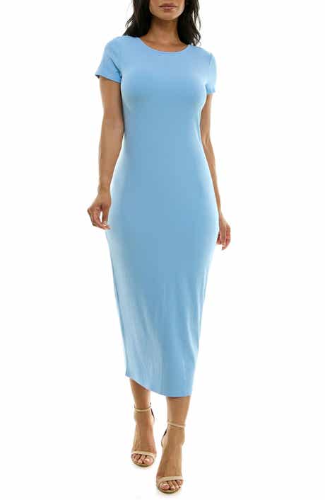 bebe Short Sleeve Ribbed Midi Dress