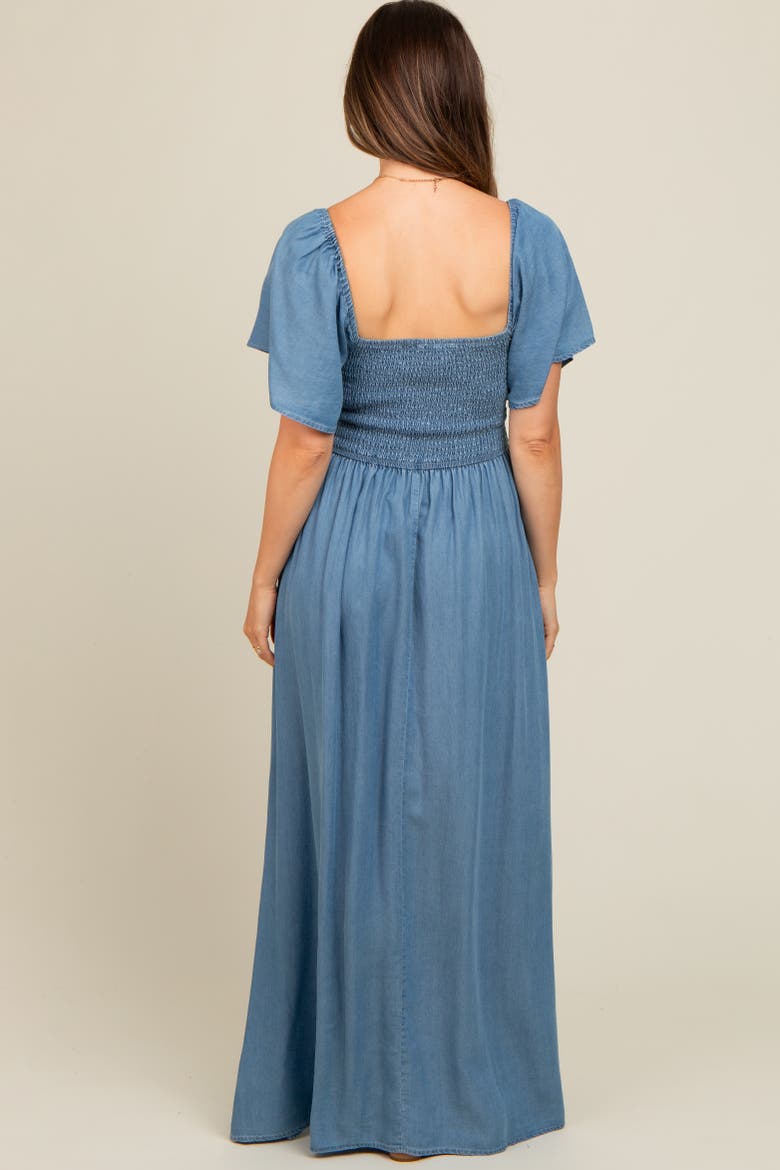 Chambray Smocked Maxi Dress, Alternate, color, Light Blue