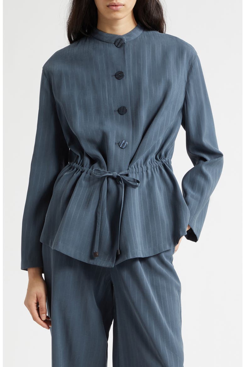Pinstripe Drawstring Waist Jacket, Main, color, BLUE