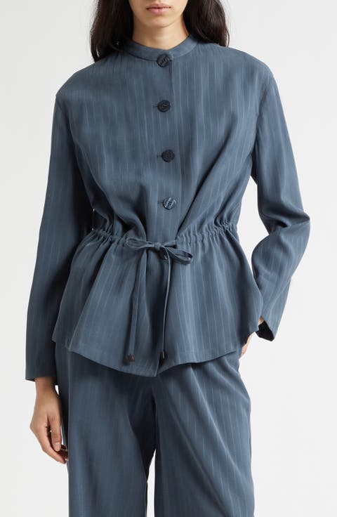 Pinstripe Drawstring Waist Jacket