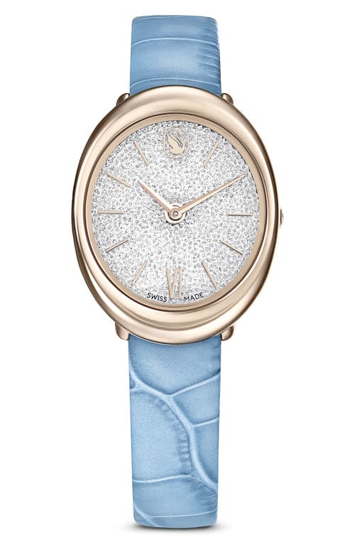 Swarovski Imber Oval Leather Strap Watch, 24mm X 26.3mm In Blue