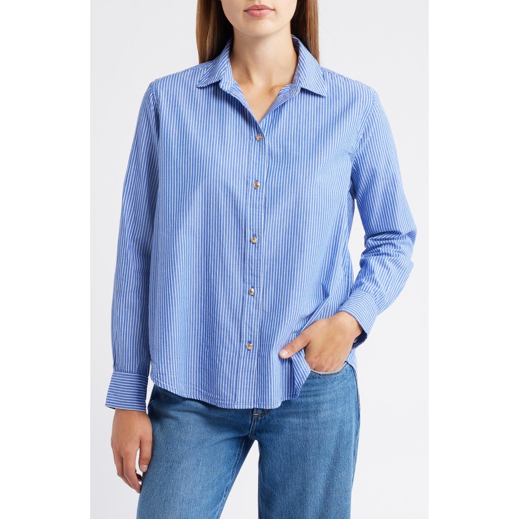 beachlunchlounge Bentley Stripe Long Sleeve Cotton Button-Up Shirt in Royal Night  product