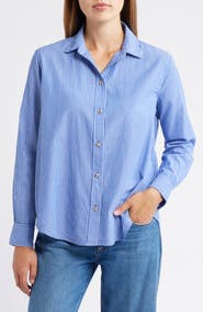 beachlunchlounge Bentley Stripe Long Sleeve Cotton Button-Up Shirt