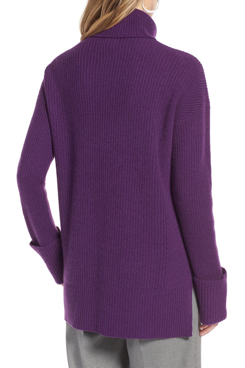 Wide Cuff Turtleneck Cashmere Sweater, Alternate, color, PURPLE ROYAL