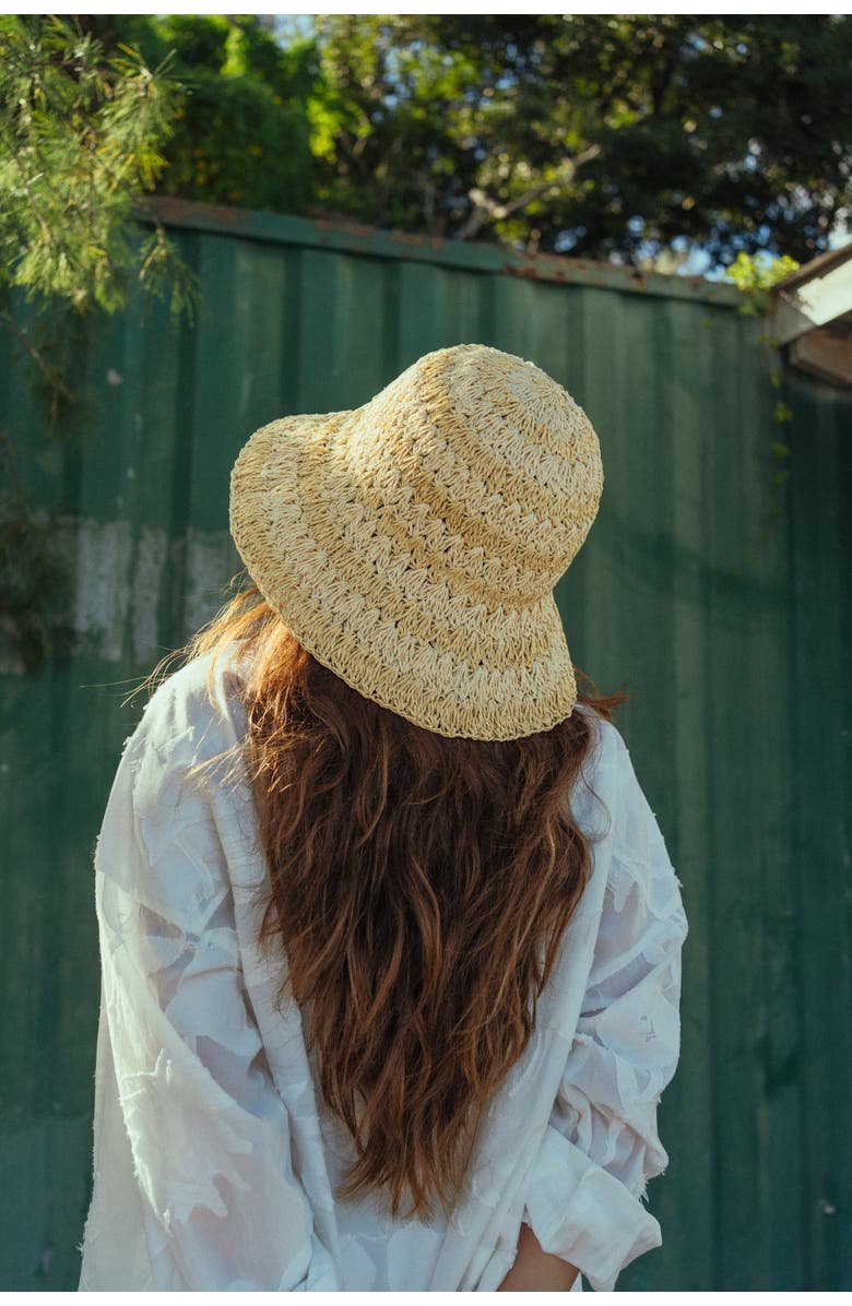 Lost Pattern "Linea" Packable Straw Hat, Alternate, color, Khaki