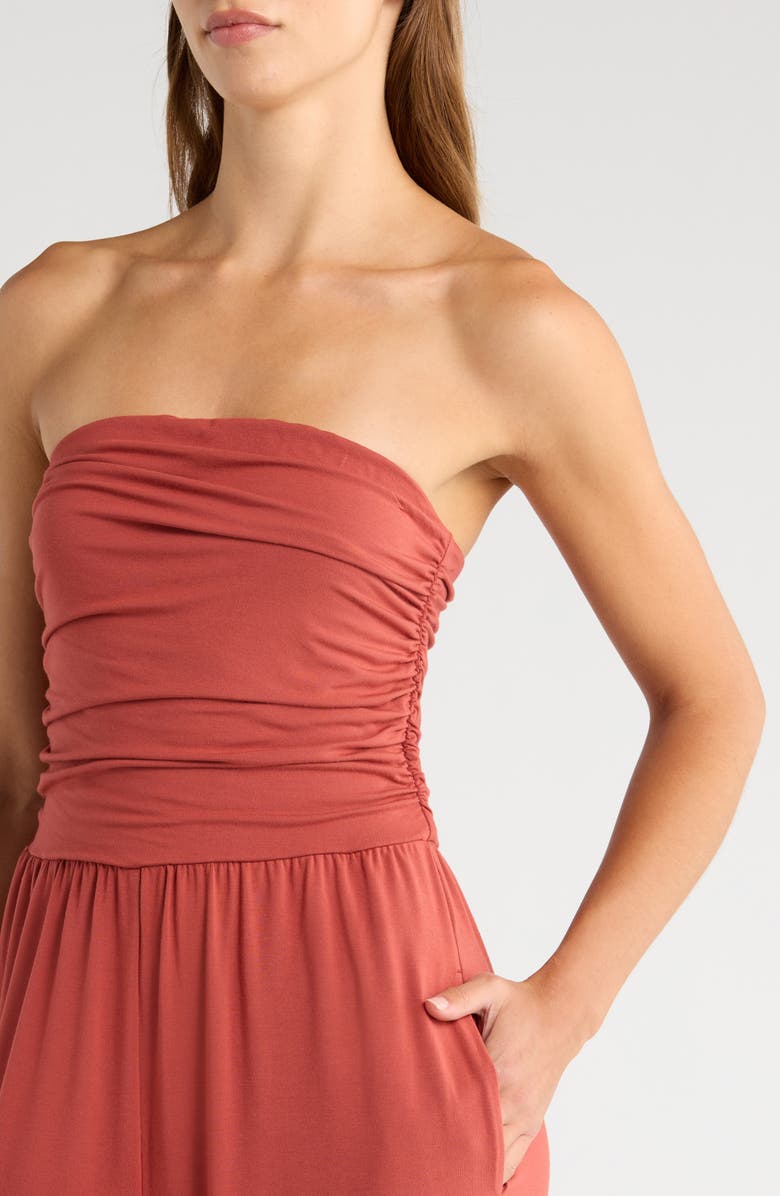 Sweaty Betty Strapless Wide Leg Jumpsuit, Alternate, color, Ember Red