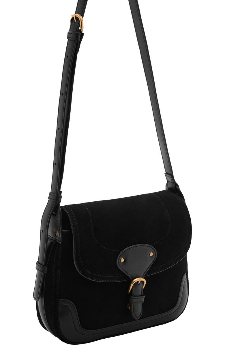 MANGO Buckle Strap Suede & Leather Shoulder Bag, Alternate, color,