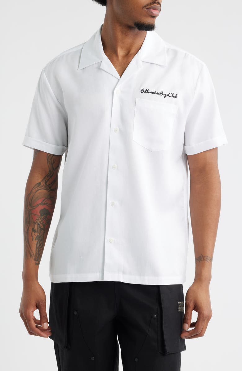 Billionaire Boys Club Antimatter Logo Camp Shirt, Main, color, White