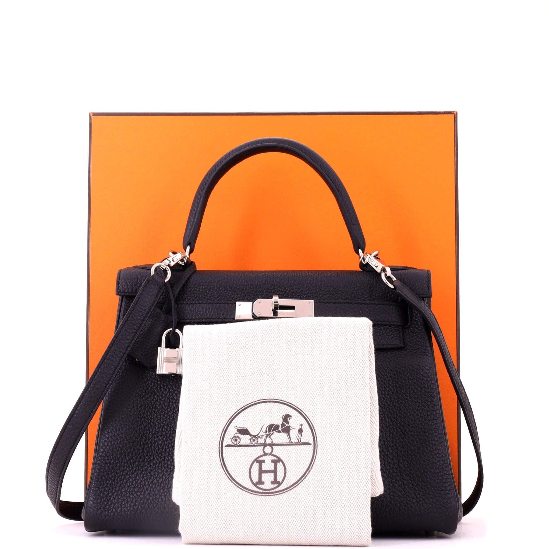Pre-Owned Hermes Kelly Handbag Black Togo with Palladium Hardware 28, Alternate, color, Noir